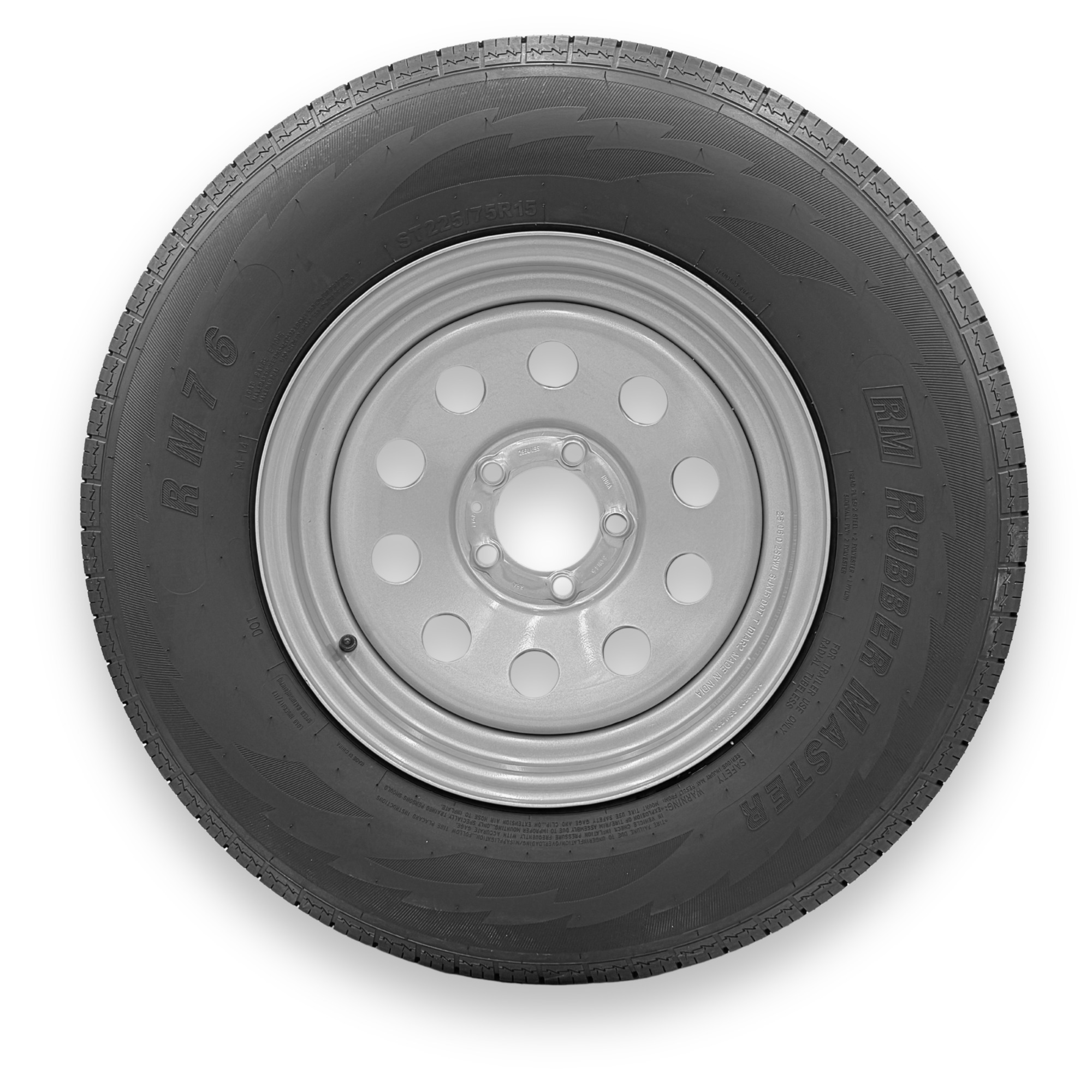 RubberMaster ST225/75R15 10-Ply Highway Rib Tire — 5 on 4.5 Bolt Pattern, Silver Modular Wheel, Model# 599346SIL